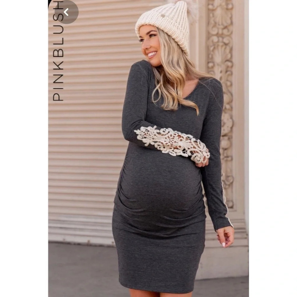 NewPInkBlush Charcoal Crochet Sleeve Dress